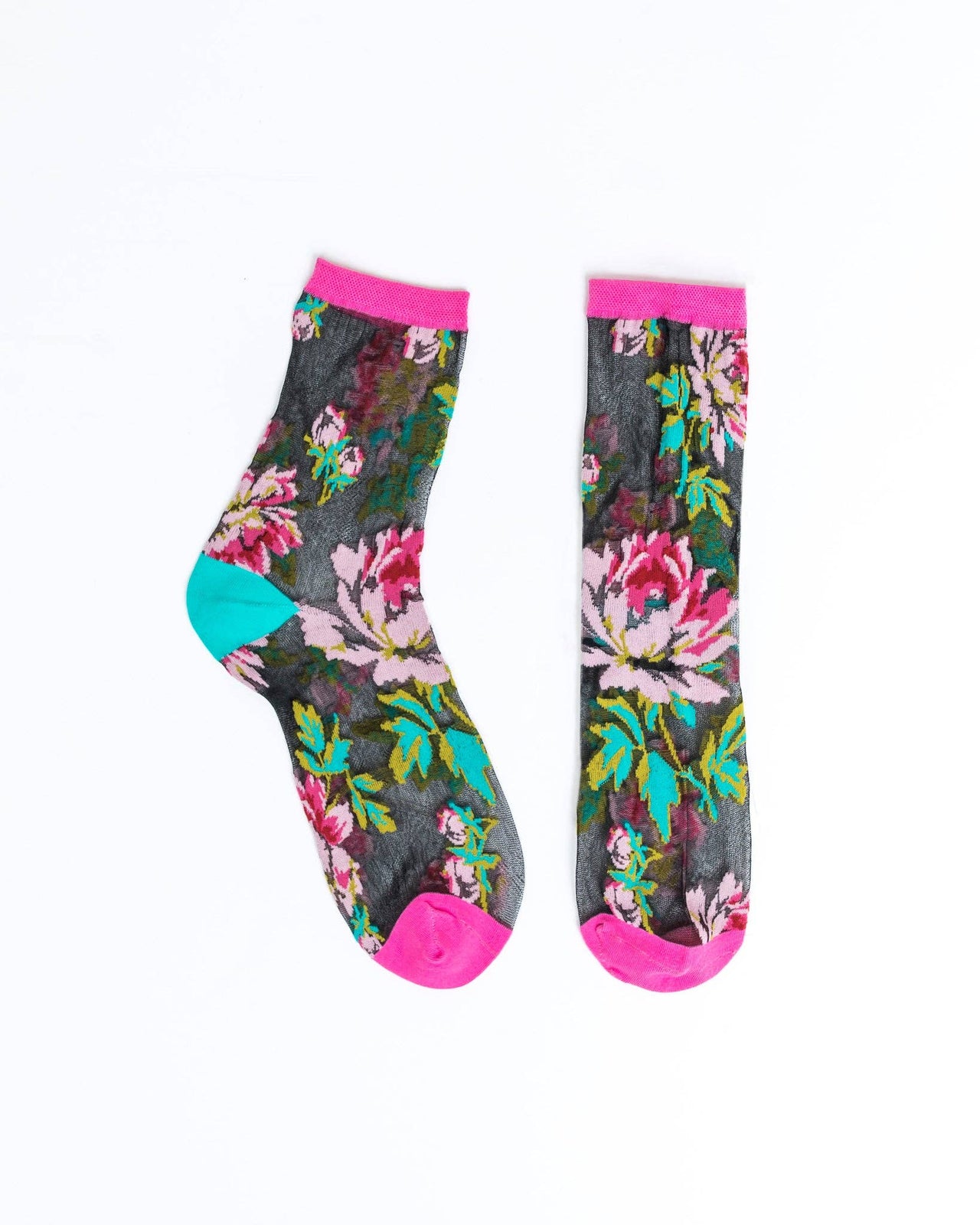 English Rose Black Sheer Crew Sock