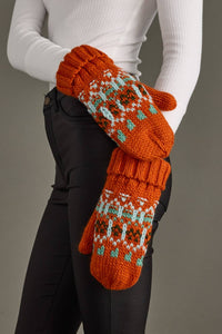 Thumbnail for Orange, Lt. Blue, Mint & Olive Patterned Mittens