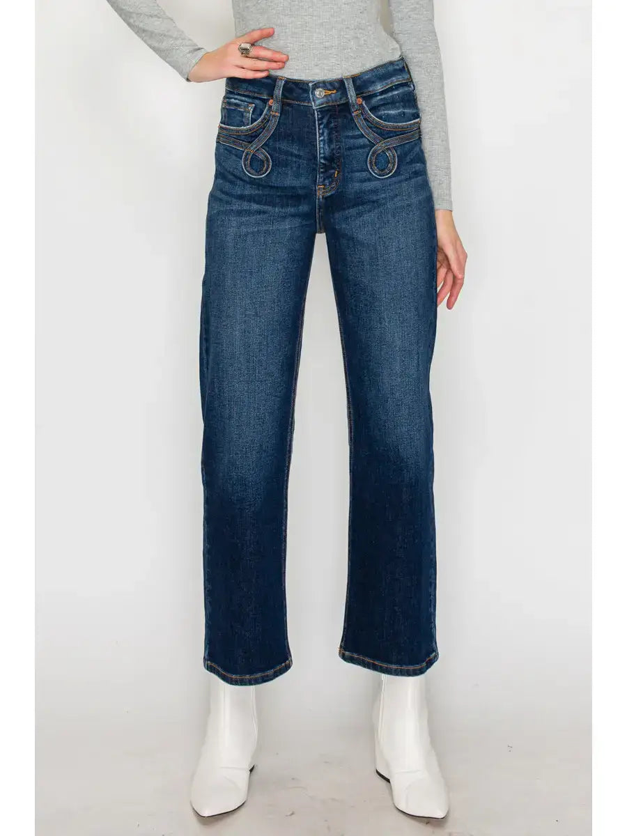 Curvy Artemis Tummy Control Straight Jeans | Dark Wash Western Denim | Styled Reverie