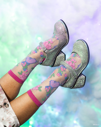 Thumbnail for Wicked Glinda Land Butterfly Shimmer Sheer Crew Sock