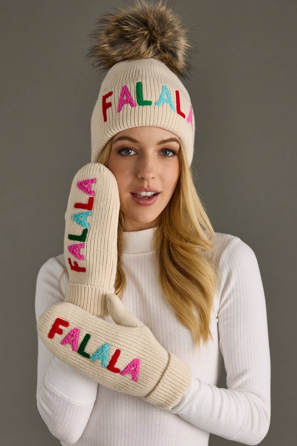 Beige Fa La La Knit Mittens