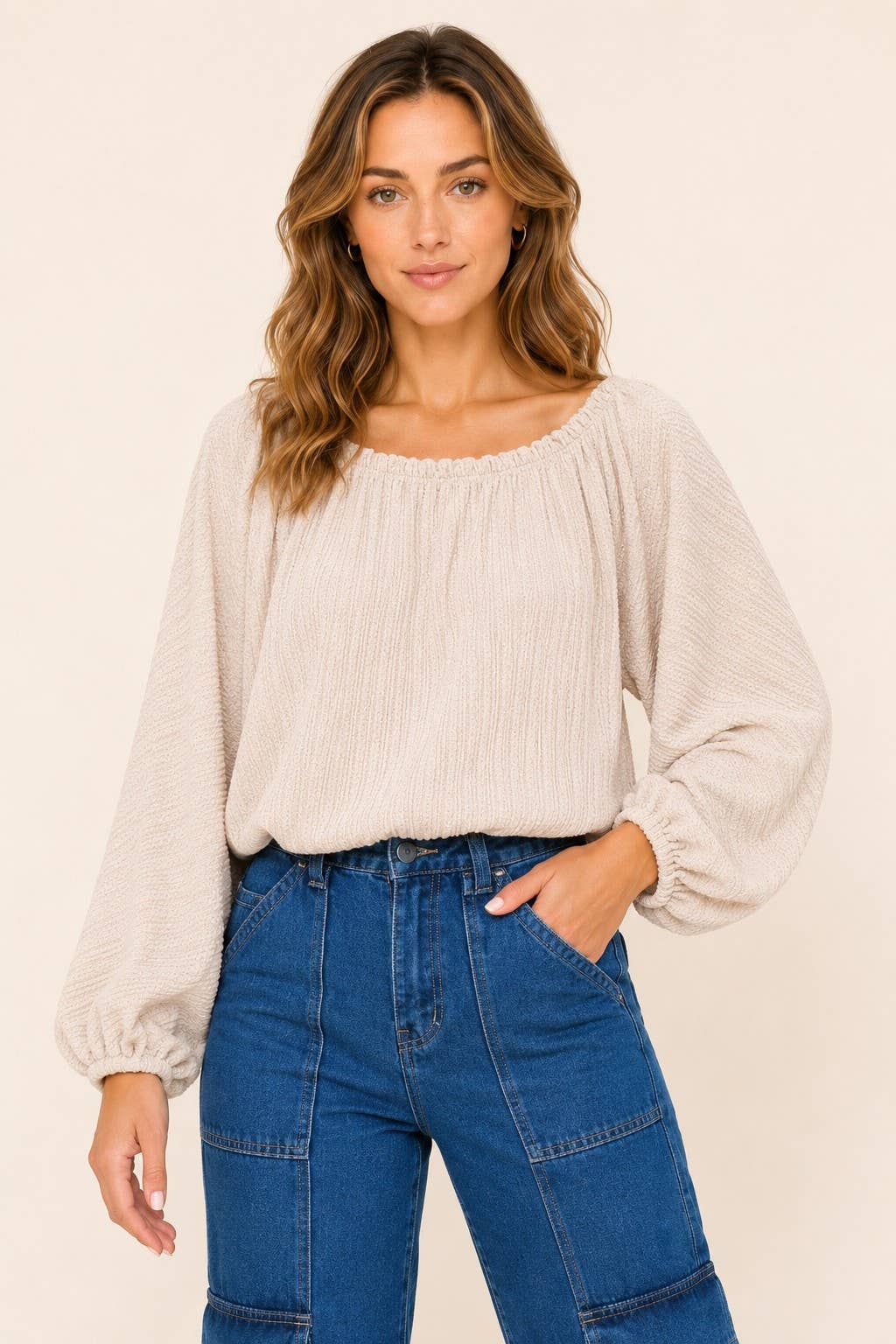 Plus pleated two tone solid dolman knit top