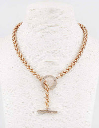 Thumbnail for Front Toggled Paved Crystals Statement Necklace - Gold Tone