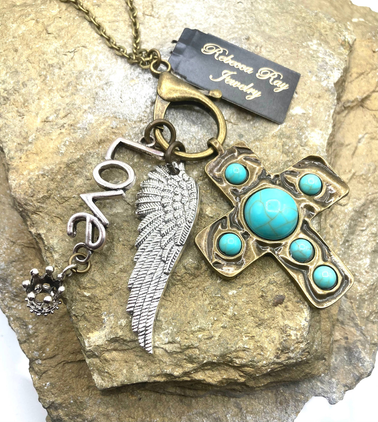 Antiqued Boho Love Charm Necklace
