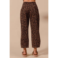 Thumbnail for TWO TONED LEOPARD PRINT TWILL MID RISE WIDE PANTS