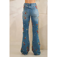 Thumbnail for WASHED STRAWBERRY EMBROIDERED DENIM PANTS