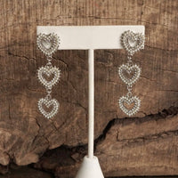 Thumbnail for 3 Hearts Dangle Post Earrings with Pearls and Crystals – Gold or Silver Tone