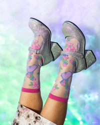 Thumbnail for Wicked Glinda Land Butterfly Shimmer Sheer Crew Sock