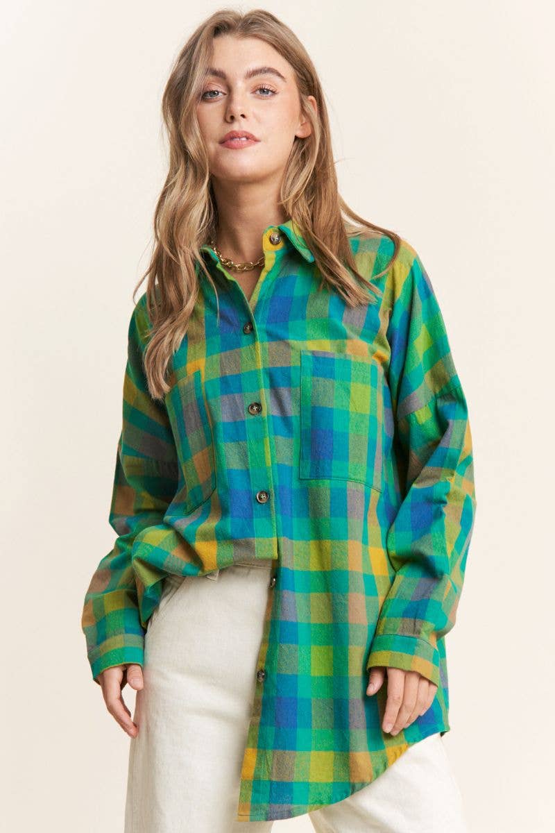 Classic Plaid Button Down Long Sleeve Top