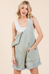 Thumbnail for Plus Stripe Denim Shortalls/Romper