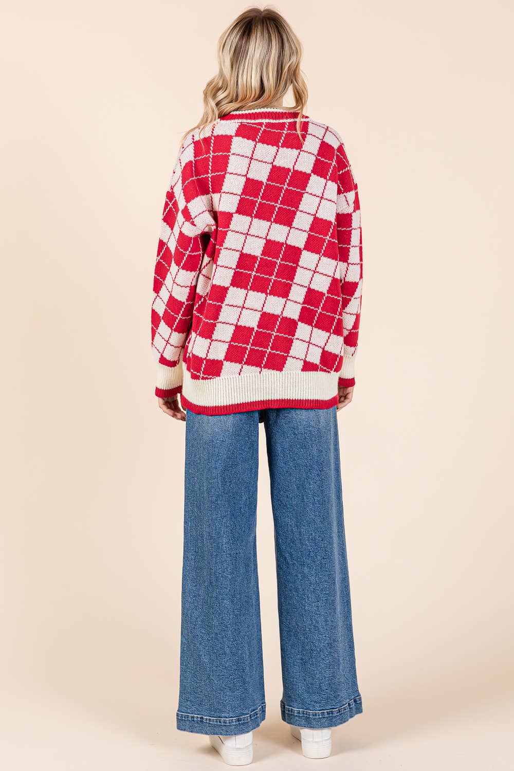 Plus Oversized Checker Knit Sweater