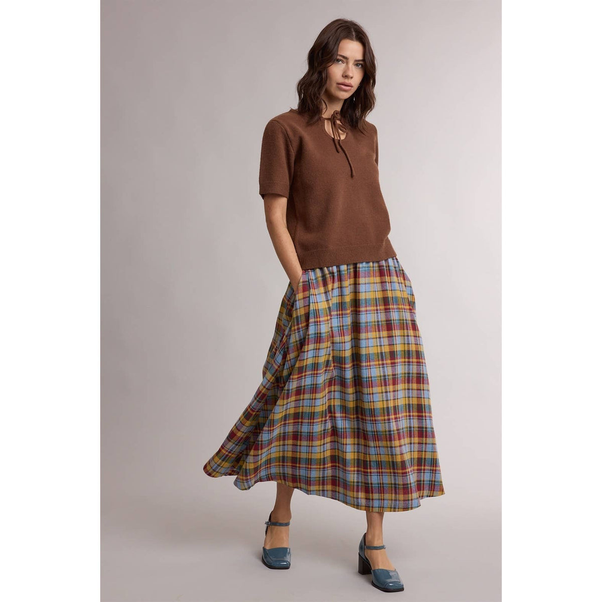 PLAID A-LINE MIDI SKIRT / WL26-13256