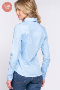 Thumbnail for [PLUS SIZE] Long Sleeve Button Down Stretch Poplin Shirt