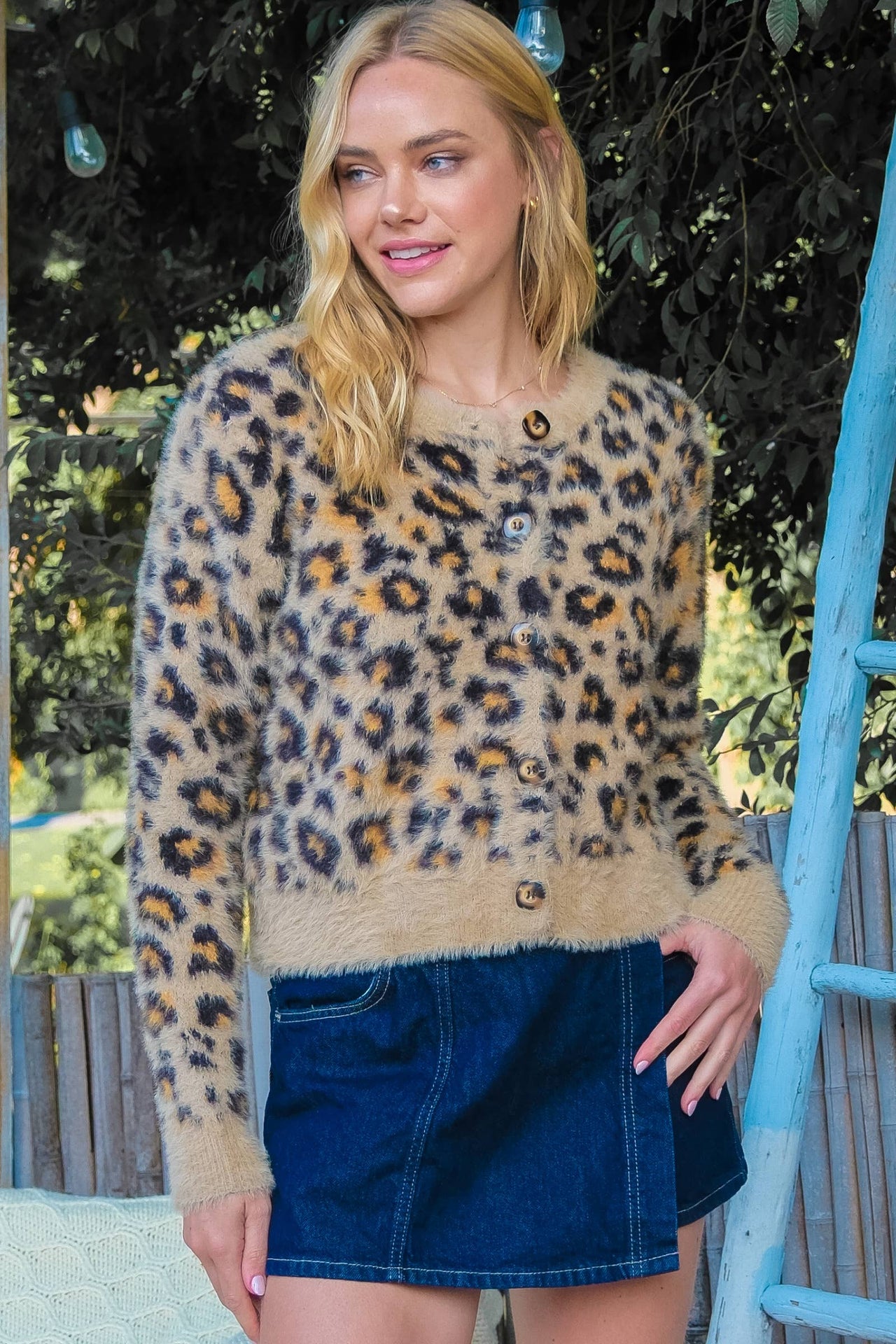Fuzzy Leopard Button Cardigan
