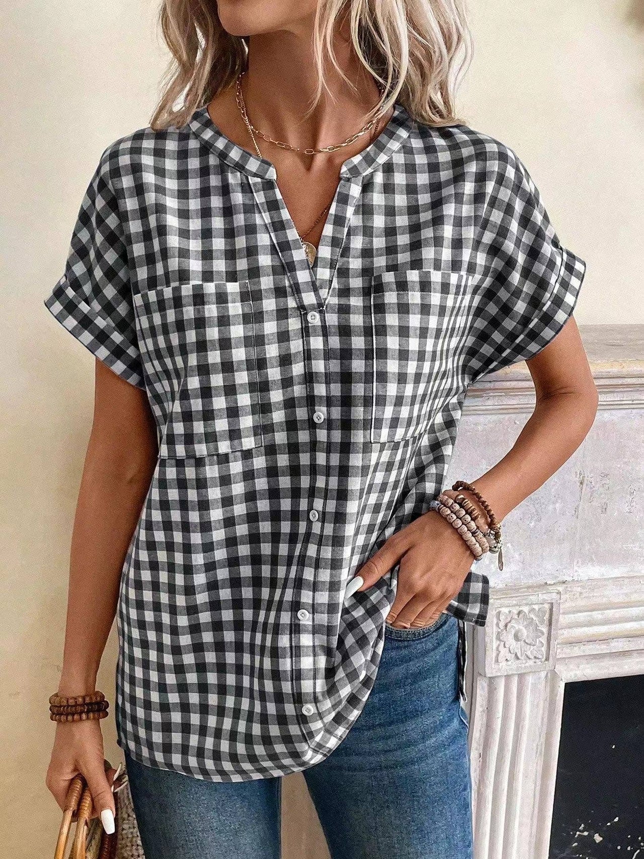 Gingham top Black