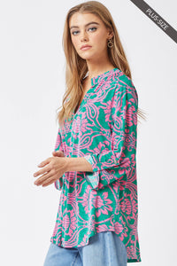 Thumbnail for PLUS SIZE 3/4 Sleeve Lizzy Wrinkle Free Blouse: Emerald Pink