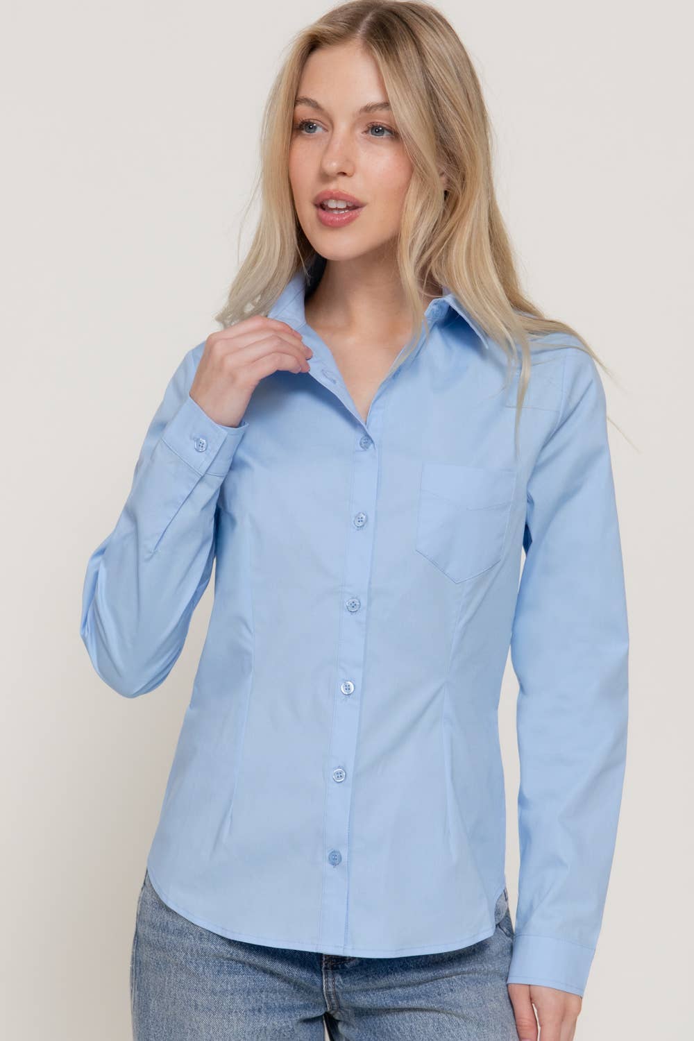 Long Sleeve Button Down Stretch Poplin Shirt