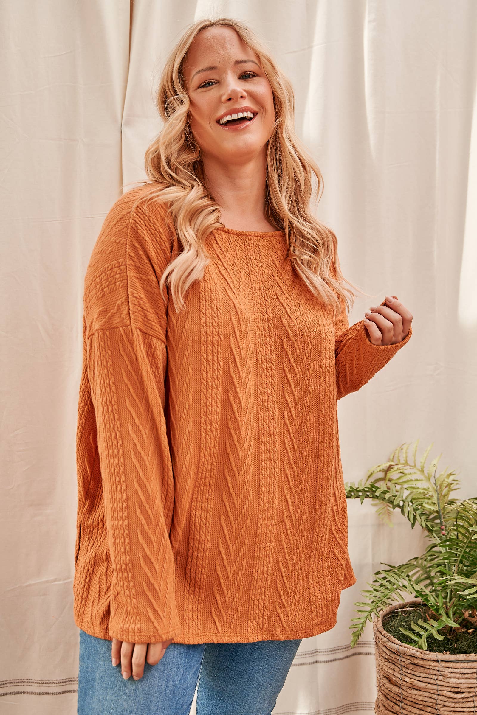 Plus size Oversized fit cable knit top-PLT4996