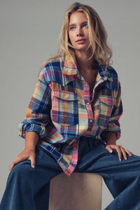 Thumbnail for Plaid Snap-Front Western Shirt