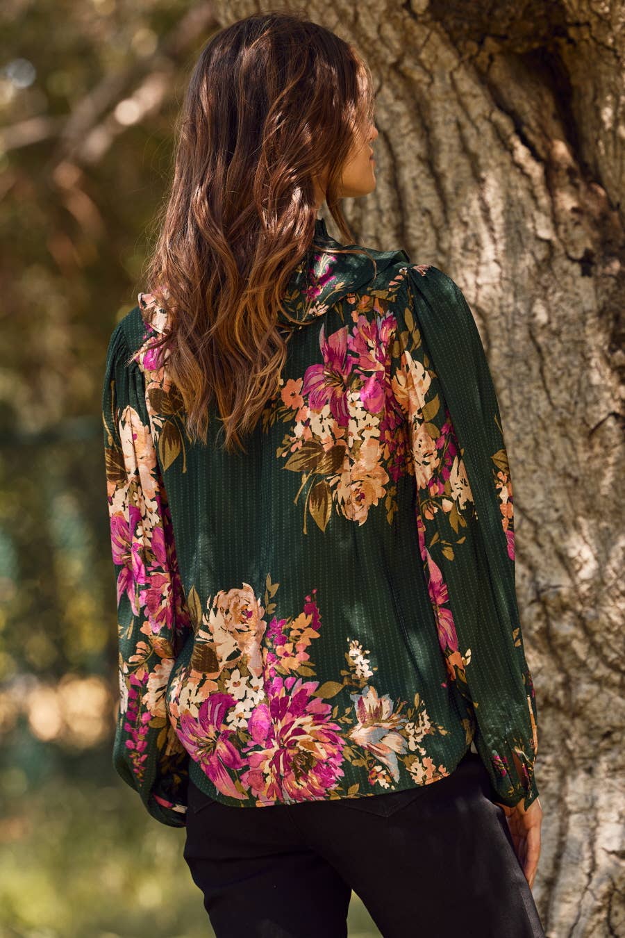 Plus Floral Printed Long-sleeve Blouse