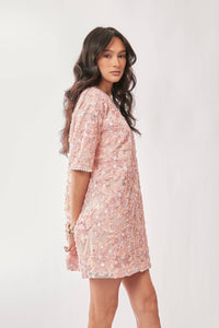 Thumbnail for FLORAL EMBROIDERY SEQUINED MESH MINI DRESS