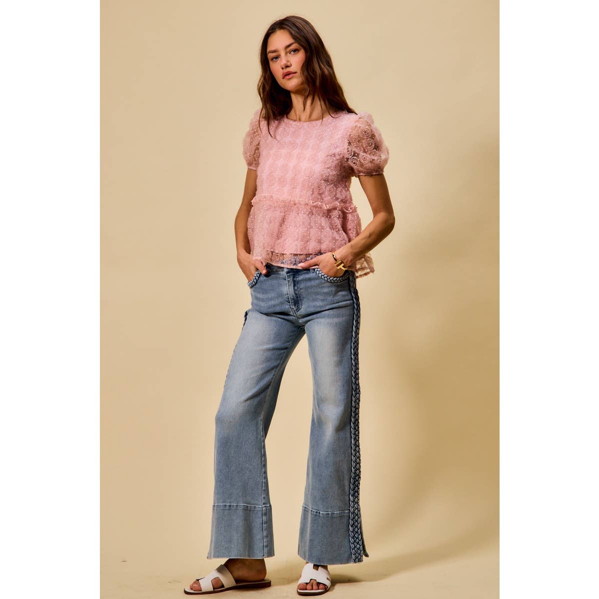 The Genevieve Jeans, Braided Side Wide Leg Denim