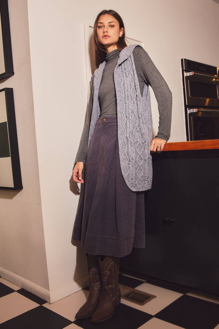 The Margo Polka Dot Denim Midi Skirt – Plus