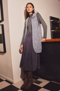 Thumbnail for Washed Polka Dot Printed Denim Midi Skirt