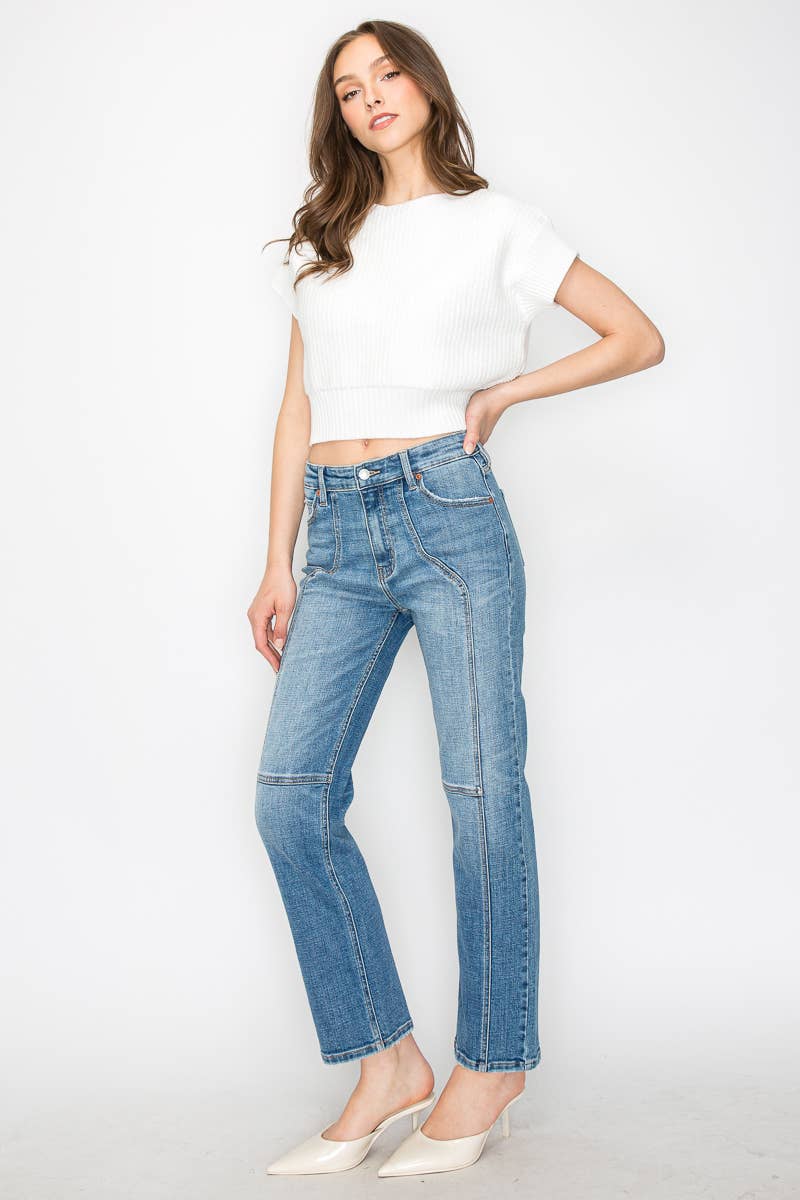 WESTERN DETAILING HIGH RISE STRAIGHT LEG JEANS