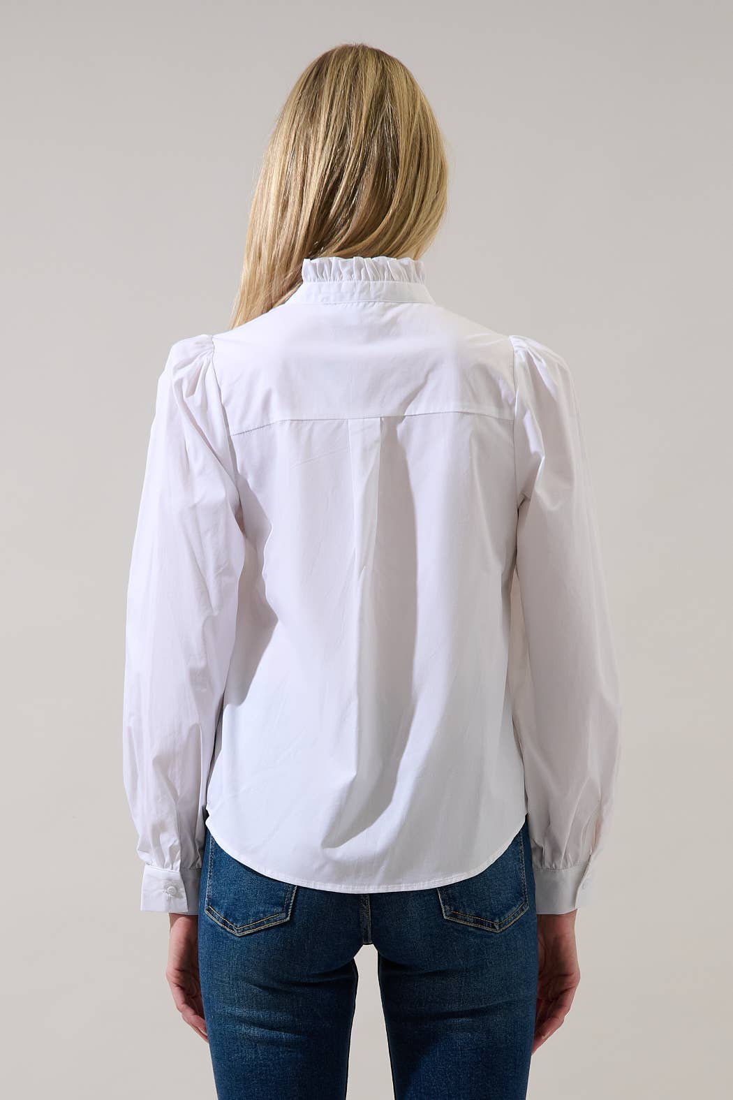 Doris Button Down Shirt | White Cotton Ruffle Collar Blouse