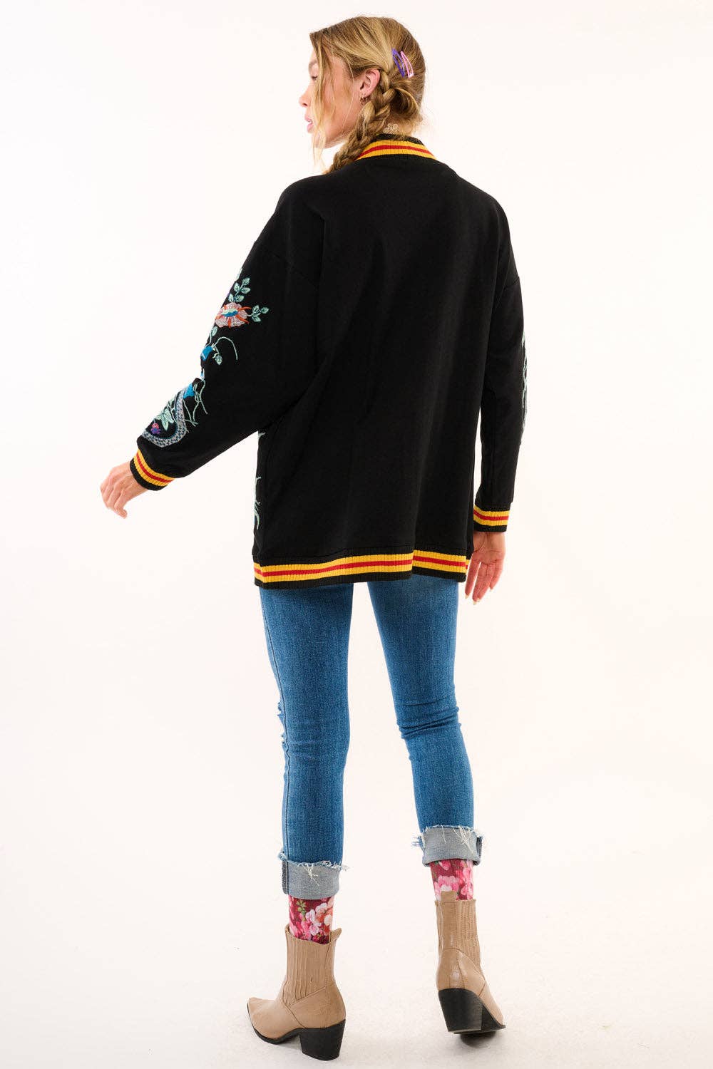 Hermione French Terry Cardigan | Floral Embroidered Jacket