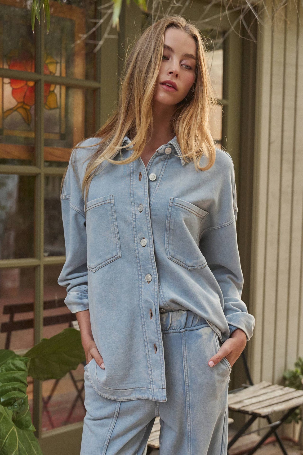The Tessa Washed Shirt Jacket | Light Blue Oversized Button Down