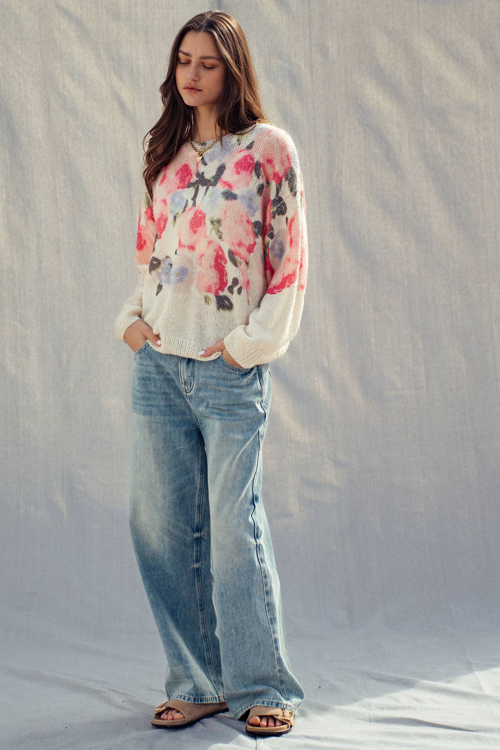 The Rosalie Floral Knit Sweater | Cream & Pink