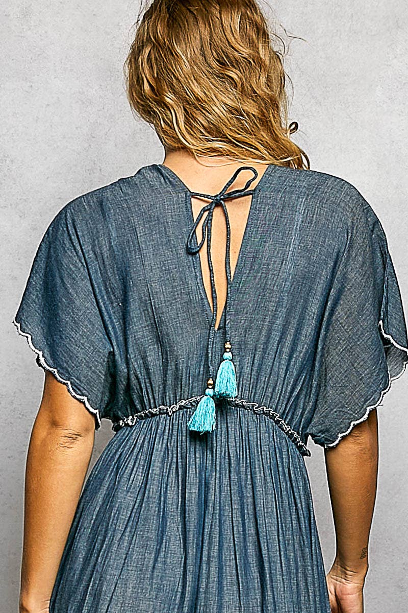 The Paloma Embroidered Denim Maxi Dress