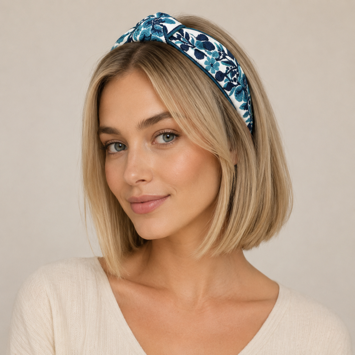 French Floral Woven Headband – Embroidered Texture