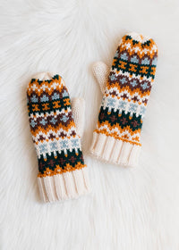 Thumbnail for Cream & Multicolored Patterned Mittens