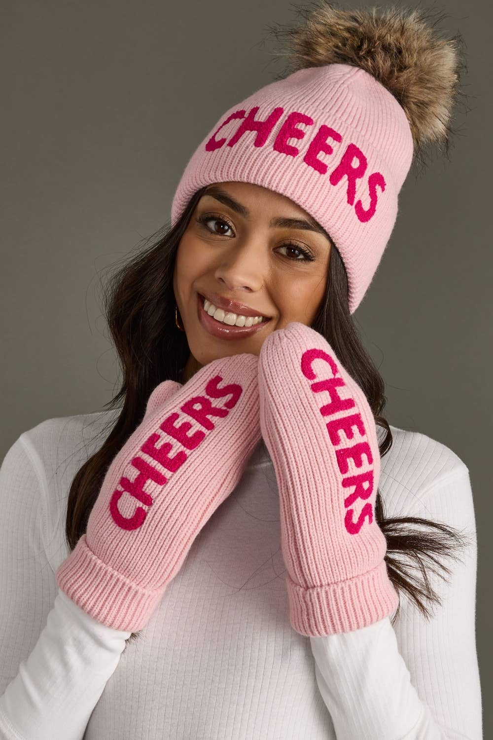 Pink Cheers Knit Pom Hat