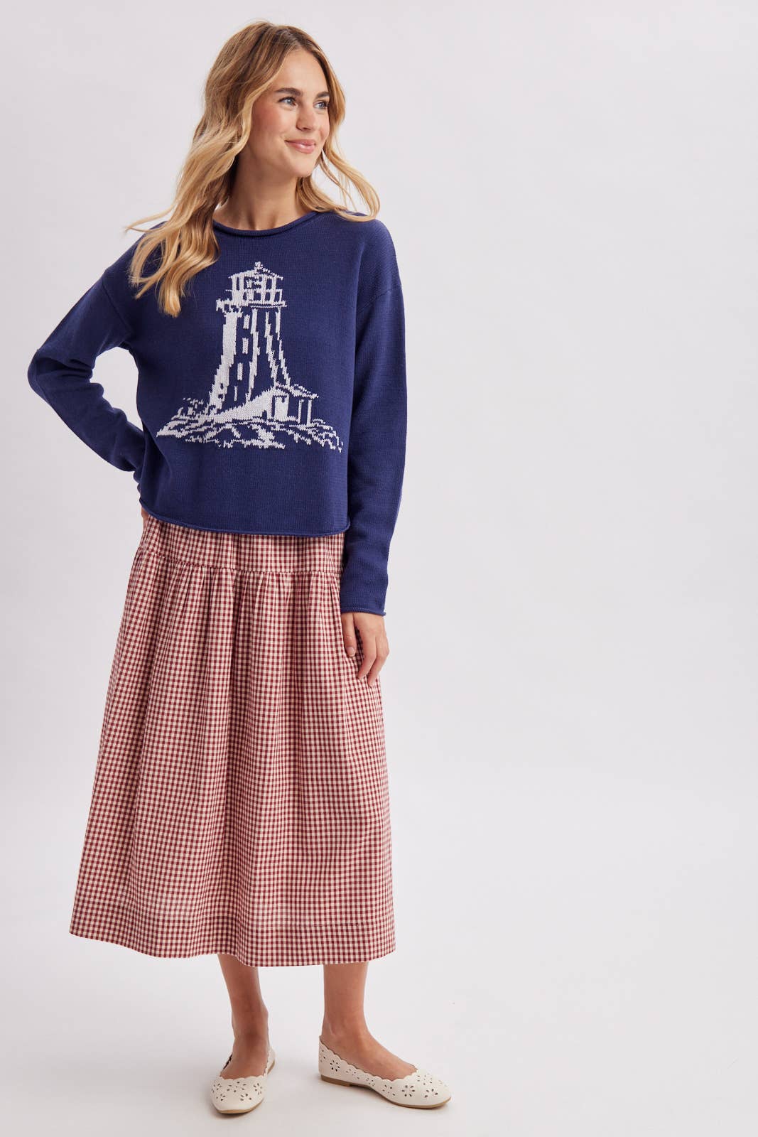 LIGHTHOUSE COASTAL GRAPHIC COZY SWEATER / WL26-13217