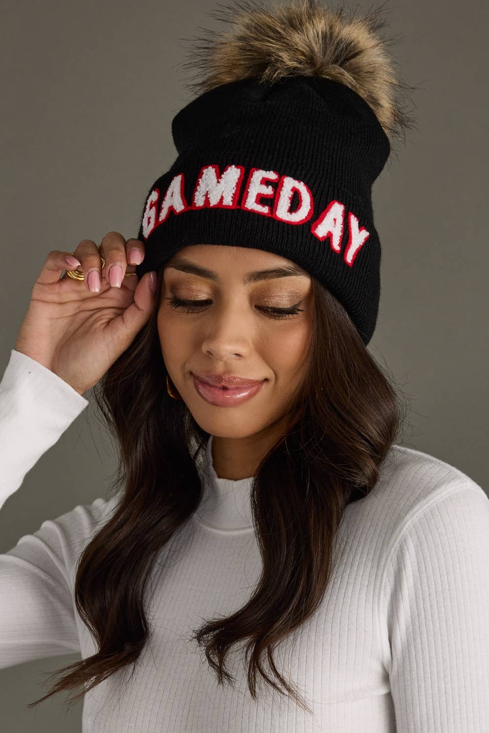 Black, White & Red Game Day Pom Hat