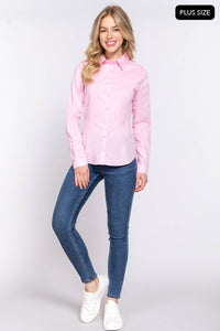 Thumbnail for [PLUS SIZE] Long Sleeve Button Down Stretch Poplin Shirt