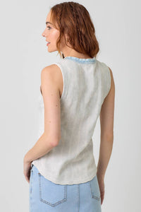 Thumbnail for Washed Sleeveless Henley TankTop