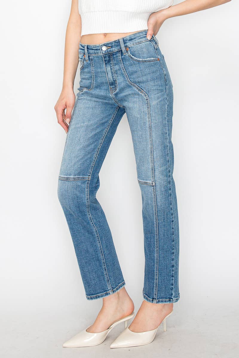 WESTERN DETAILING HIGH RISE STRAIGHT LEG JEANS