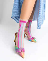 Thumbnail for Candy Stripe Ruffle Crew Sock
