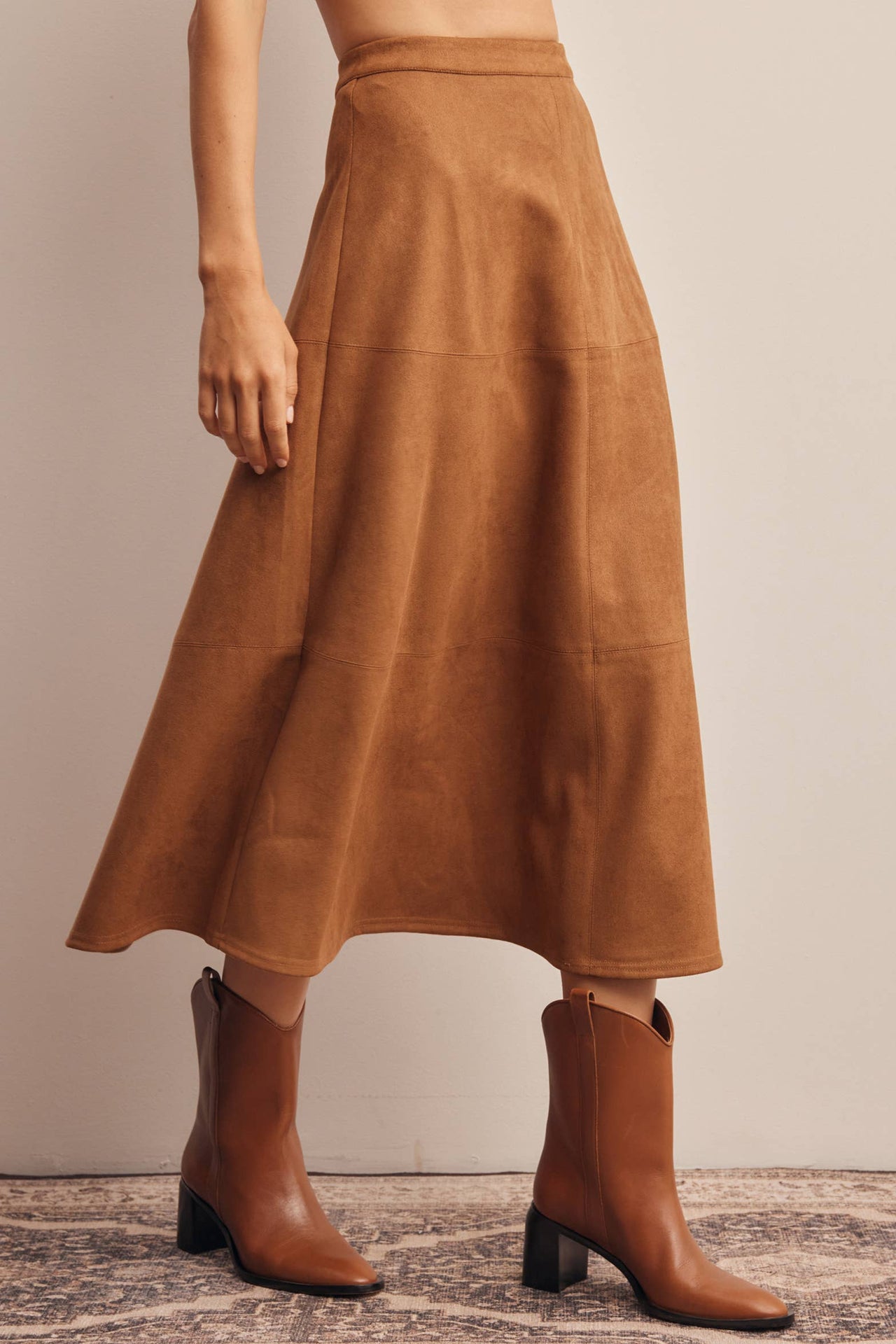 Stretched Suede A-Line Midi Skirt FSK0023