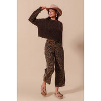 Thumbnail for TWO TONED LEOPARD PRINT TWILL MID RISE WIDE PANTS