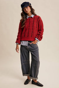 Thumbnail for Textured Jacquard Knit Crew Sweater