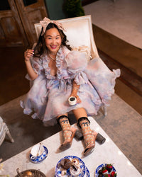 Thumbnail for Repeat Floral Ruffle Sheer Crew Sock