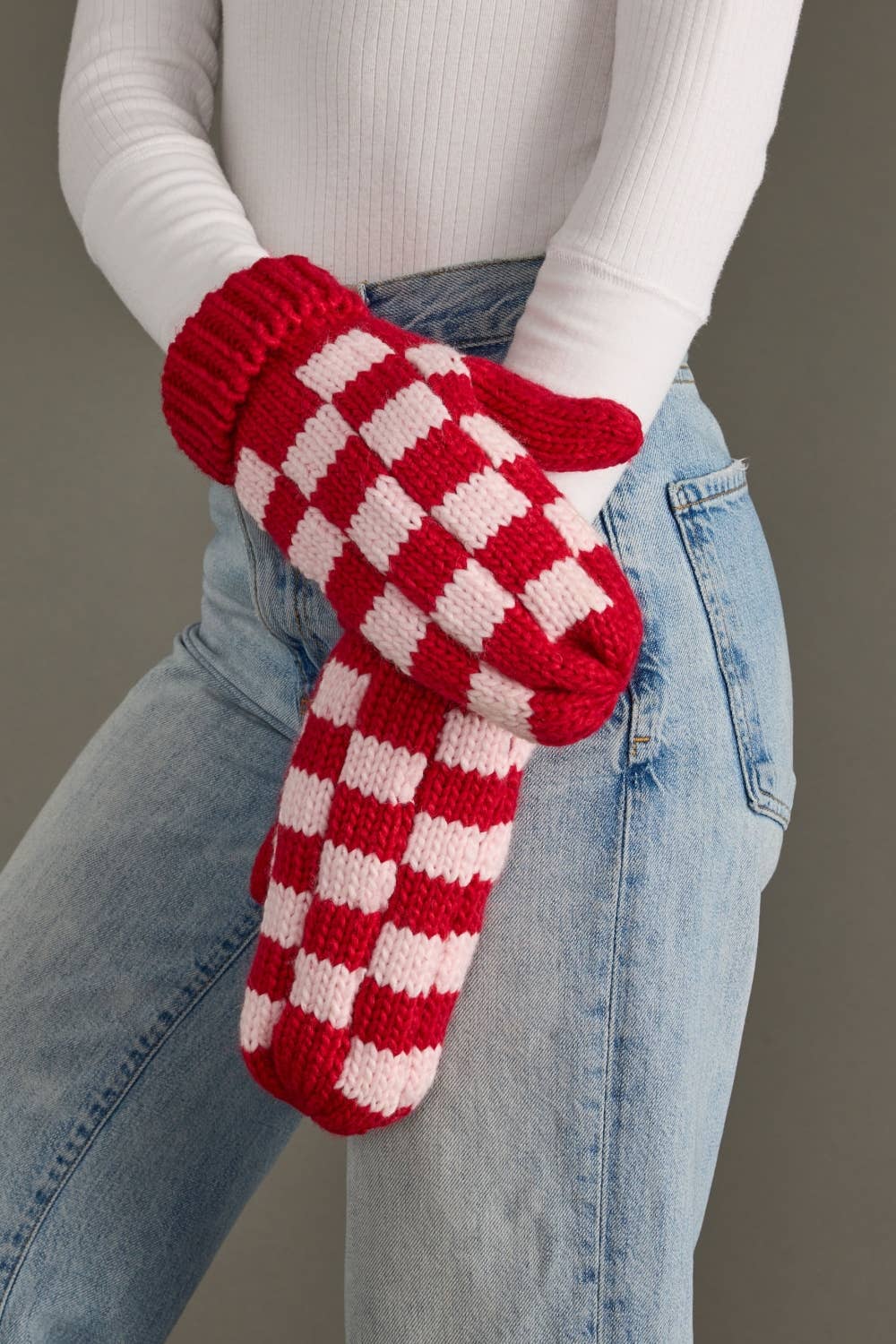 Red & Pink Checkered Mittens