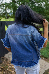 Thumbnail for Raw Edge Ruffled Short Sleeve Denim Jacket