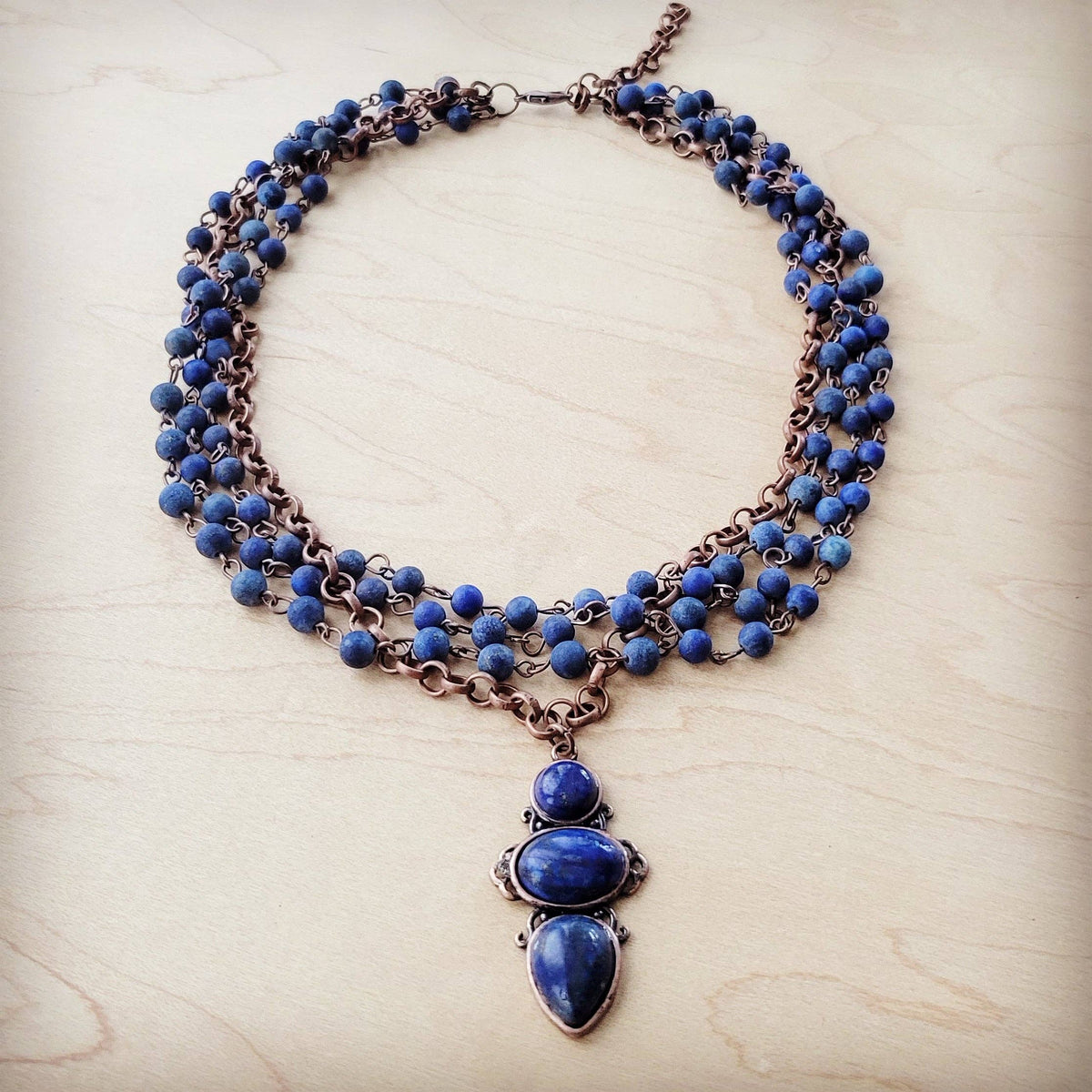 Blue Lapis Beaded Collar Necklace w/ Lapis Pendant 261s